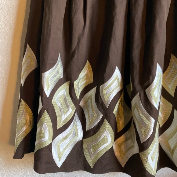 Vintage Body By Victoria Linen Blend Embroidered A-Line Retro Brown Midi Skirt 0 - Picture 4 of 12
